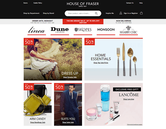 House Of Fraser Homepage Screenshot